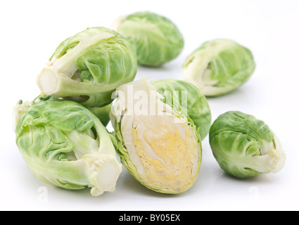 Rosenkohl auf weißem Hintergrund Stockfoto