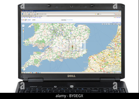 Durchführen einer Suche von Google Maps auf einen Laptop-Computer, UK Stockfoto