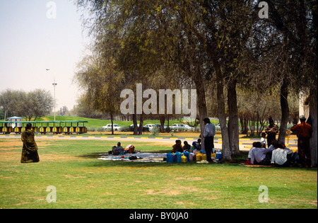 Ras Al Khaimah UAE Saqr Park Familien Picknicks unter Bäumen Stockfoto