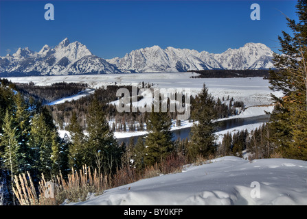 Teton Range & Snake River von Snake River überblicken Grand Teton National Park in Wyoming USA Stockfoto