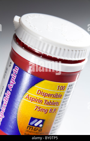 niedrige Dosis 75g Aspirin Tabletten container Stockfoto