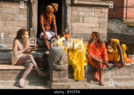 Porträt von Sadhus im Pashupatinath Tempel in Kathmandu, Nepal Stockfoto