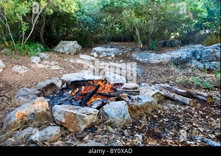 Lagerfeuer in einem mediterranen Wald Stockfoto