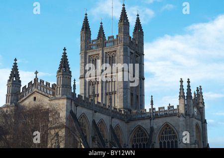 Bath Abbey im Schnee, Winter 2010. Stockfoto