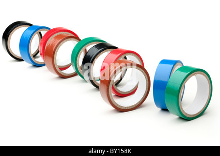 10 Rollen gemischt farbige Rollen Klebeband Stockfoto