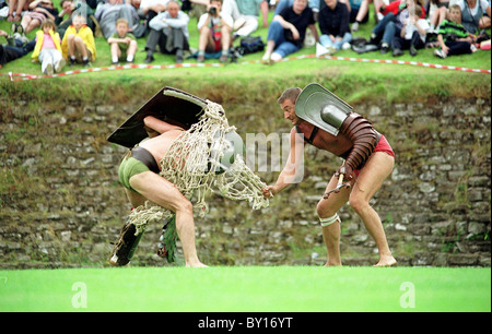 Römische Reenactment, Caerleon Amphitheater. Stockfoto