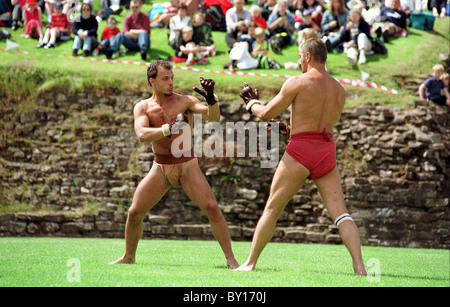 Römische Reenactment, Caerleon Amphitheater. Stockfoto