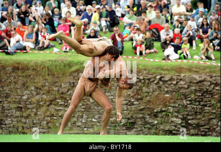 Römische Reenactment, Caerleon Amphitheater. Stockfoto