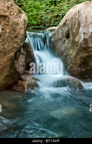 Stream mit Felsen in Bewegung Unschärfe am Kziv-Fluss im nördlichen Israel Galilee Stockfoto