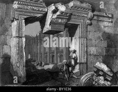 Das Tor im Tempel des Jupiter, Baalbec, Libanon; 19. Jahrhundert-schwarz und weiß-Abbildung; Stockfoto