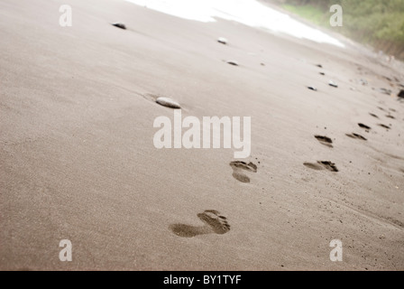 Fußspuren im Sand am Strand Stockfoto