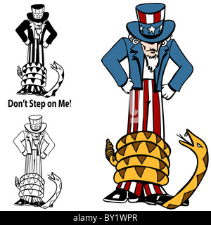 Ein Bild einer Tea-Party-Klapperschlange mit Uncle Sam. Stockfoto