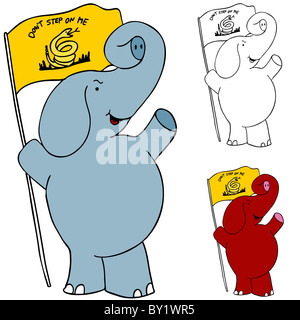 Ein Bild von einem protestierenden Elefanten mit Tea-Party-Flagge. Stockfoto