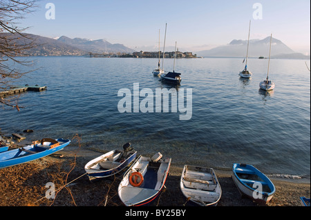 Europa, Italien, Lombardei, Lakes District, Boote am Lago Maggiore Stockfoto