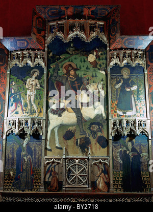 Gotische Kunst. Altarbild mit St. James im mittleren Fensterbereich. Kapelle des Alcazar von Segovia. Spanien. Stockfoto