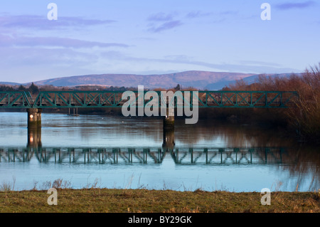 Eine Eisenbahnbrücke über den Shannon River von King's Island in Limerick, Republik von Irland gesehen Stockfoto