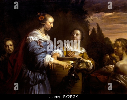 Jan de Bray Pharaos Tochter und ihr ihre Haindmaids mit Moses im Schilf Korb 1661 Niederlande holländische Maler Malerei Stockfoto