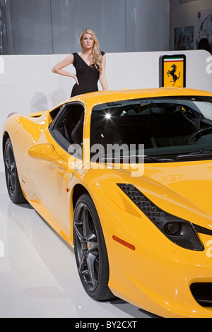 Detroit, Michigan - der Ferrari 458 Italia auf dem Display auf der North American International Auto Show. Stockfoto