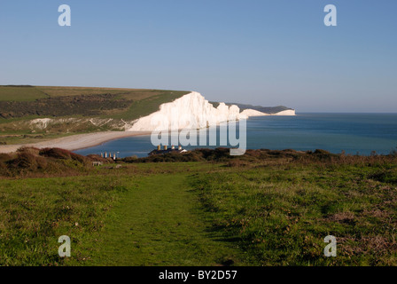 Die sieben Schwestern Kreidefelsen zwischen Seaford und Eastbourne in East Sussex. England. Von Seaford Kopf betrachtet. Stockfoto