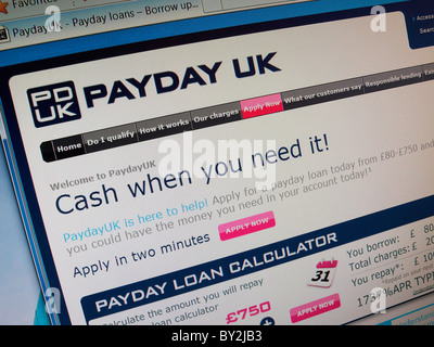 Zahltag UK ist ein Online-Zahltag-Darlehen-Service, der sehr hohe Zinsen oder eine Pauschale für kurzfristige Kredite 1737 % effektivem Jahreszins berechnet Stockfoto