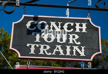 Zeichen der Muschel Tour Zug in Key West, Florida USA Werbung Stockfoto