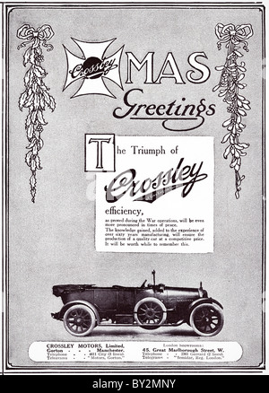 Original Xmas Werbung für Crossley Motors Ltd circa 1919 Autos Manufactued in Manchester England UK Stockfoto