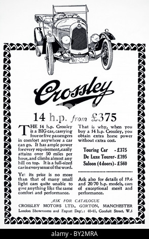 Original Werbung für Crossley Motors Ltd 14 PS Auto Manufactued von 1922 bis 1927 in Manchester England UK Stockfoto