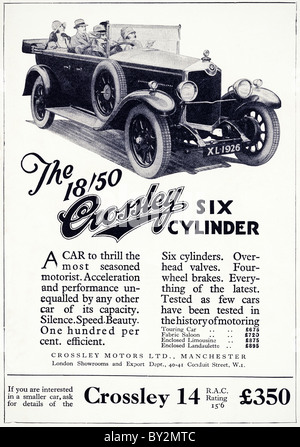 Original Werbung für Crossley Motors Ltd sechs Zylinder 18/50 Autos hergestellt, von 1925 bis 1927 in Manchester England UK Stockfoto