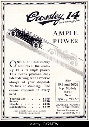 Original Werbung für Crossley Motors Ltd 14 Auto Manufactued von 1922 bis 1927 in Manchester England UK Stockfoto