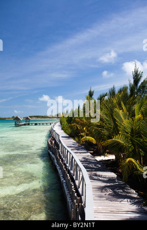 Eine Promenade in der Nähe von dem kristallklaren Wasser der Karibik. Stockfoto