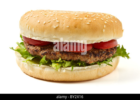 Hamburger Sesam ausgesät Dutt isoliert auf weiss. Stockfoto