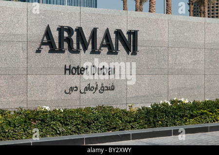 Armani Hotel Ortseingangsschild, Dubai Stockfoto