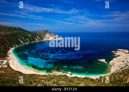 Panoramablick auf Petanoi (oder "Petani") Strand auf der Insel Kefalonia, Ionische Meer, Griechenland Stockfoto