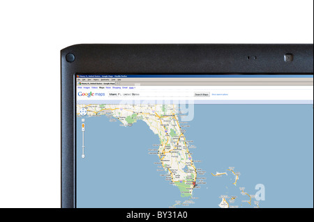 Durchführen einer Suche von Google Maps auf einen Laptop-Computer, USA Stockfoto