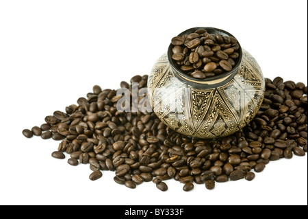 geröstete Kaffeebohnen bilden eine Eulen Stockfoto