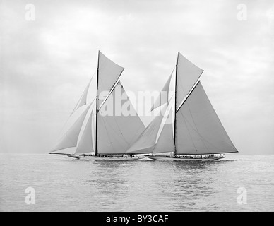 Shamrock III und Vertrauen zu Beginn von 1903 Amerikas Cup Regatta Stockfoto