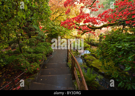 Japanischer Garten Teil der Butchart Gardens in Herbst-Victoria, British Columbia, Kanada. Stockfoto