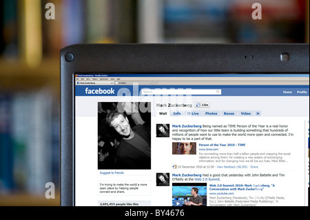 Zuckerbergs Seite (Gründer von Facebook) auf der Facebook-social-networking-site Stockfoto