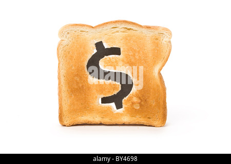 Brot Scheibe mit Dollarzeichen, Konzept Höchstkurs von Essen oder Essen für Unternehmen Stockfoto