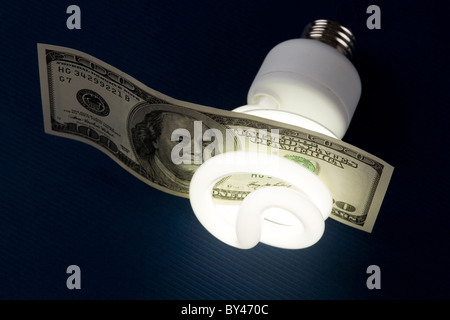 Kompakte Leuchtstoff Glühlampe und Dollar Bungalow bis Stockfoto