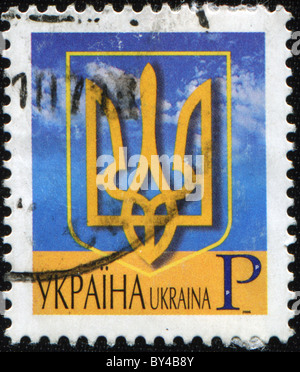 UKRAINE - CIRCA 2006: Eine Briefmarke gedruckt in der Ukraine zeigt Wappen der Ukraine, circa 2006 Stockfoto