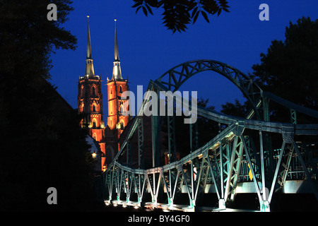 Kathedrale von St. Johns der Täufer bei Nacht, Breslau, Niederschlesien, Polen. Stockfoto