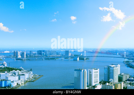 Regenbogen über der Bucht von Tokio Stockfoto