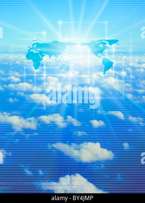 Globale Karte auf Wolken Stockfoto