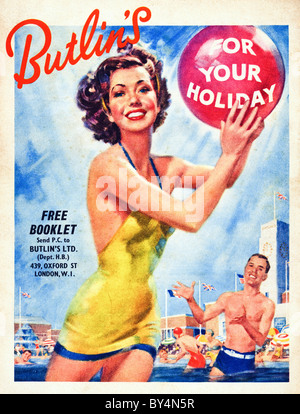 1950er Jahre ganzseitige Farbe Anzeige für Butlin Urlaub Stockfoto