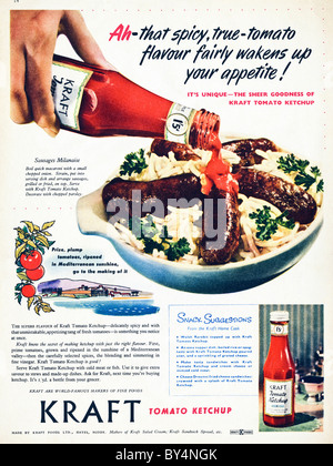 1950er Jahre voller Farbe Anzeigenseite für Kraft Tomatenketchup Stockfoto