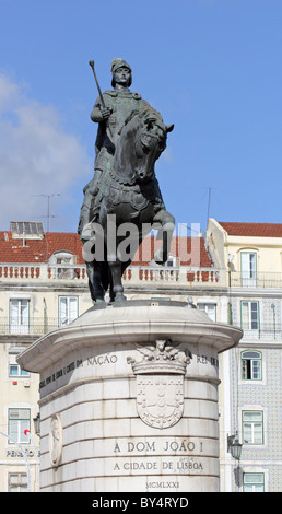 Bronze-Statue von König Joao I (1357-1433), Praca da Figueira, Lissabon, Portugal Stockfoto