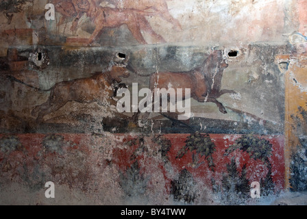 Pompeji-Fresko einer Jagdszene in das Haus der Ceii Stockfoto