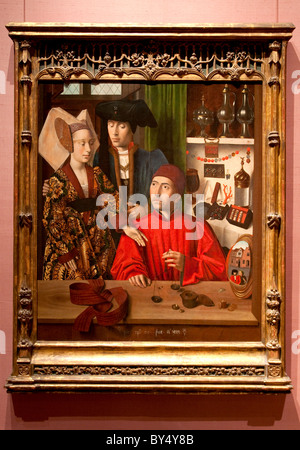 Goldschmied in seinem Laden, möglicherweise Heiligen Eligius, 1449, von Petrus Christus Stockfoto