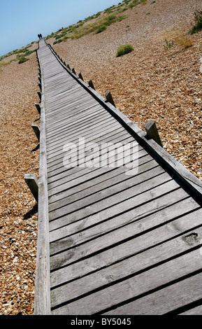 Fußweg zum Strand von Dungeness, Kent, von der Heritage Lottery Fund zur Verfügung gestellt. Stockfoto